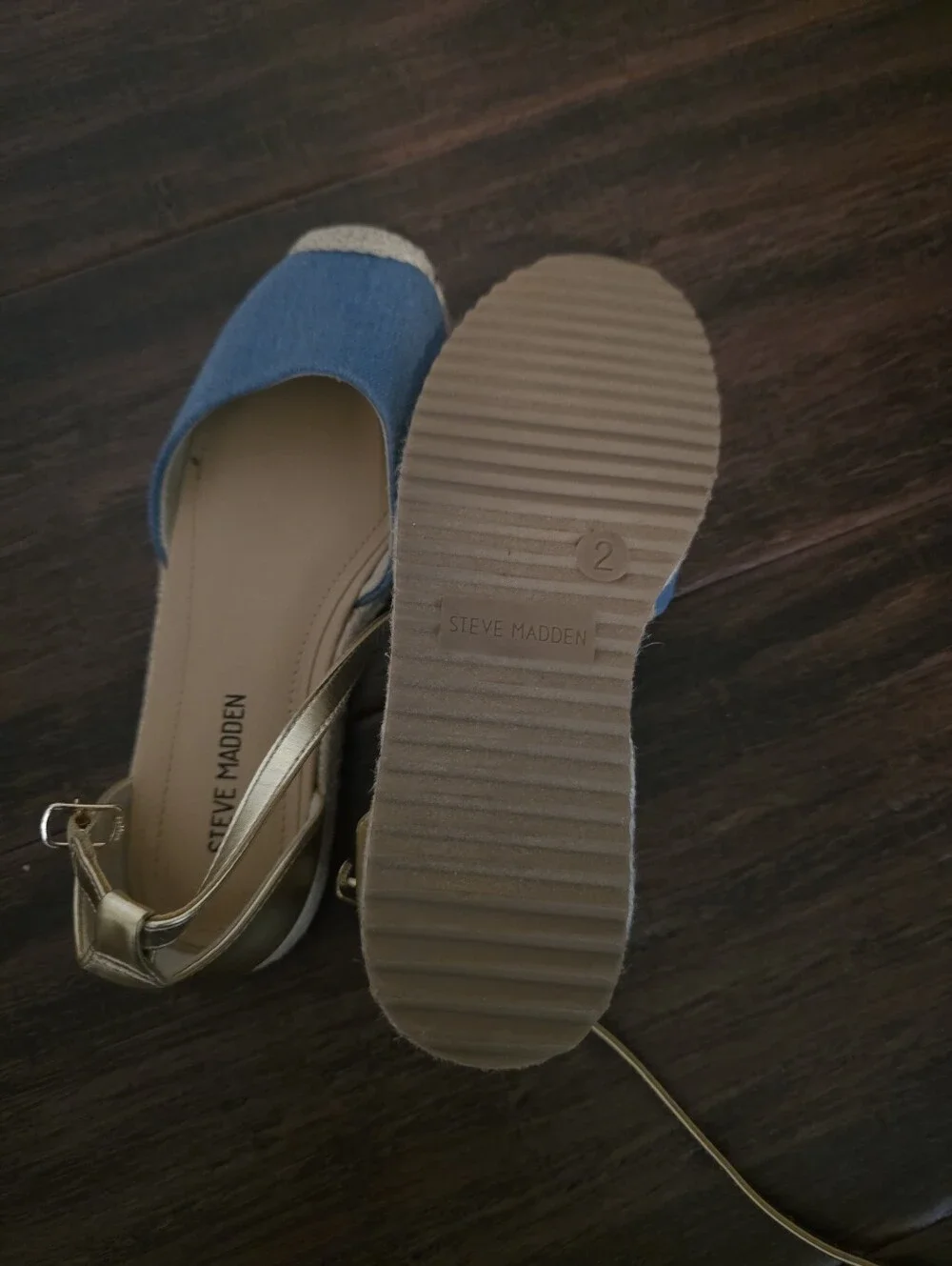 Steve Madden Blue Denim Espadrille Flats with Gold Ankle Straps